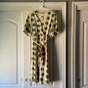 Green and White Polka dotted midi dress. gently used.